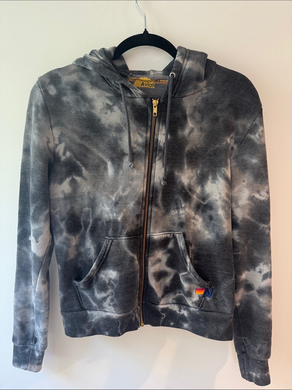 Aviator Nation Black & Gray Tie-Dye Zip Hoodie